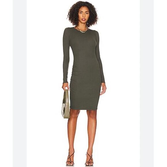 Michael Stars Olive Green Jordan Mini Bodycon Long Sleeve Dress Size Medium - Picture 1 of 7